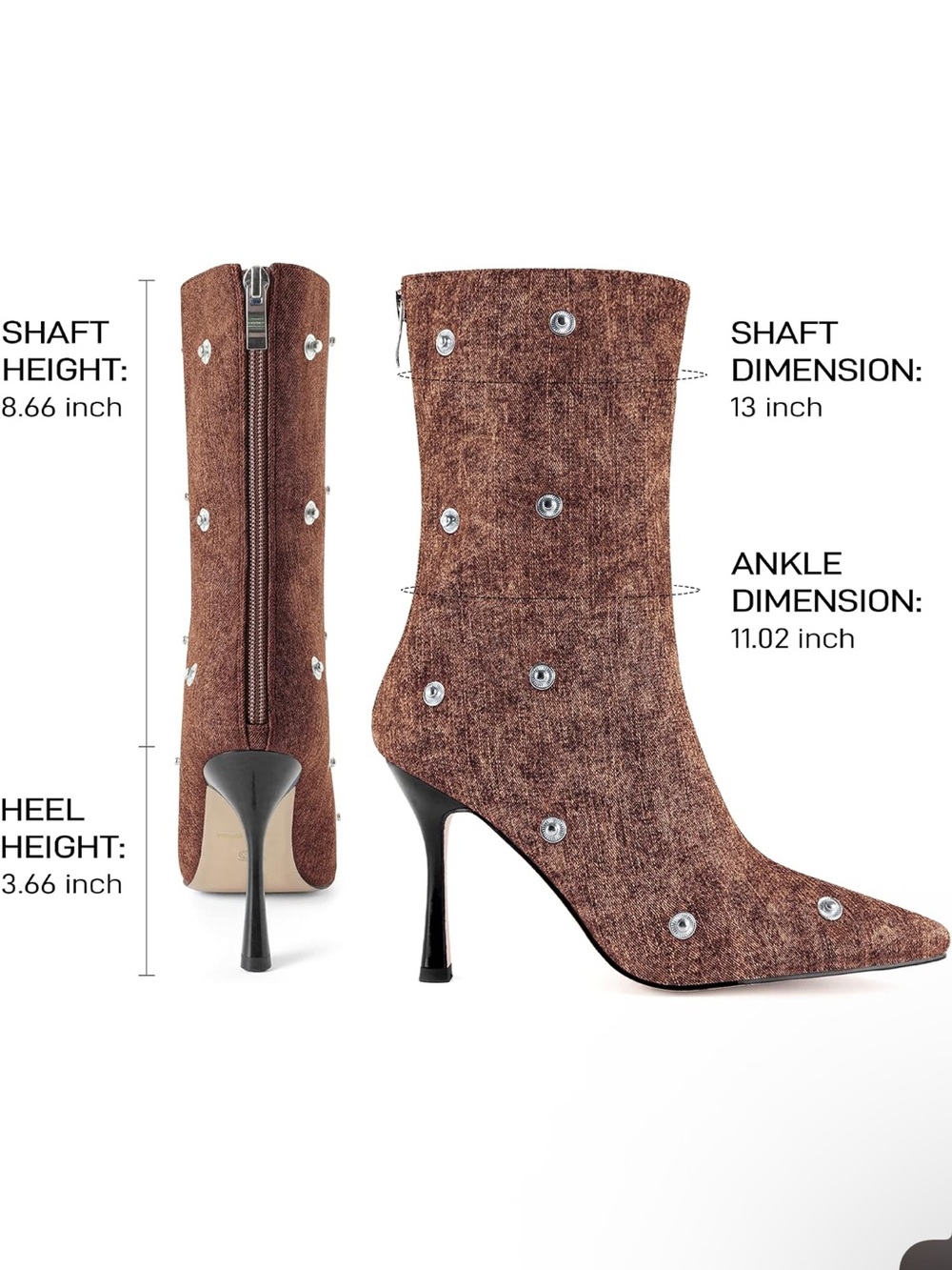 Karonairy Brown Studded Pointed Toe Ankle Boots - Women